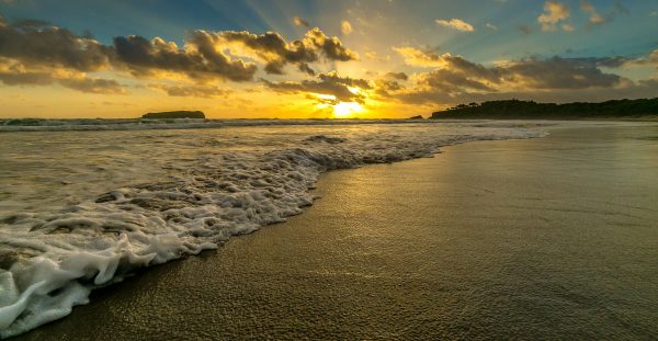 fingal beach, sunrise, sand, surf, fingal, austalia